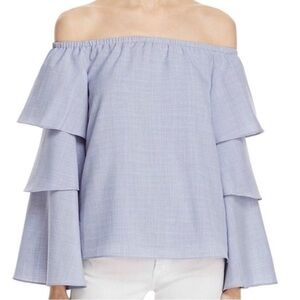 WAYF MILAN CHAMBRAY ON OR OFF THE SHOULDER BOHO BELL SLEEVE TOP LT BLUE SIZE S